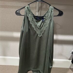 Daytrip Olive Lace Trim blouse